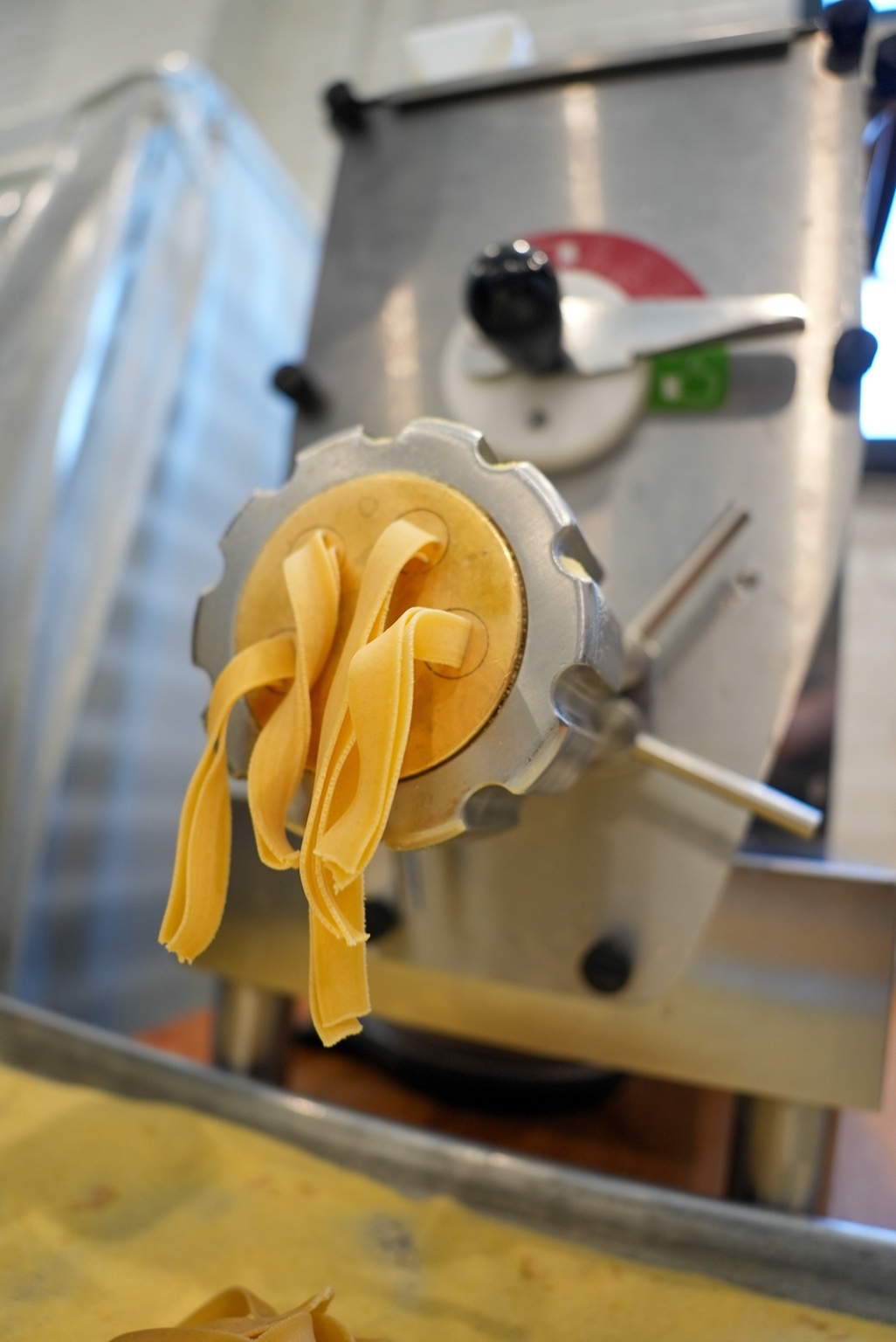 Fresh pasta being extruded